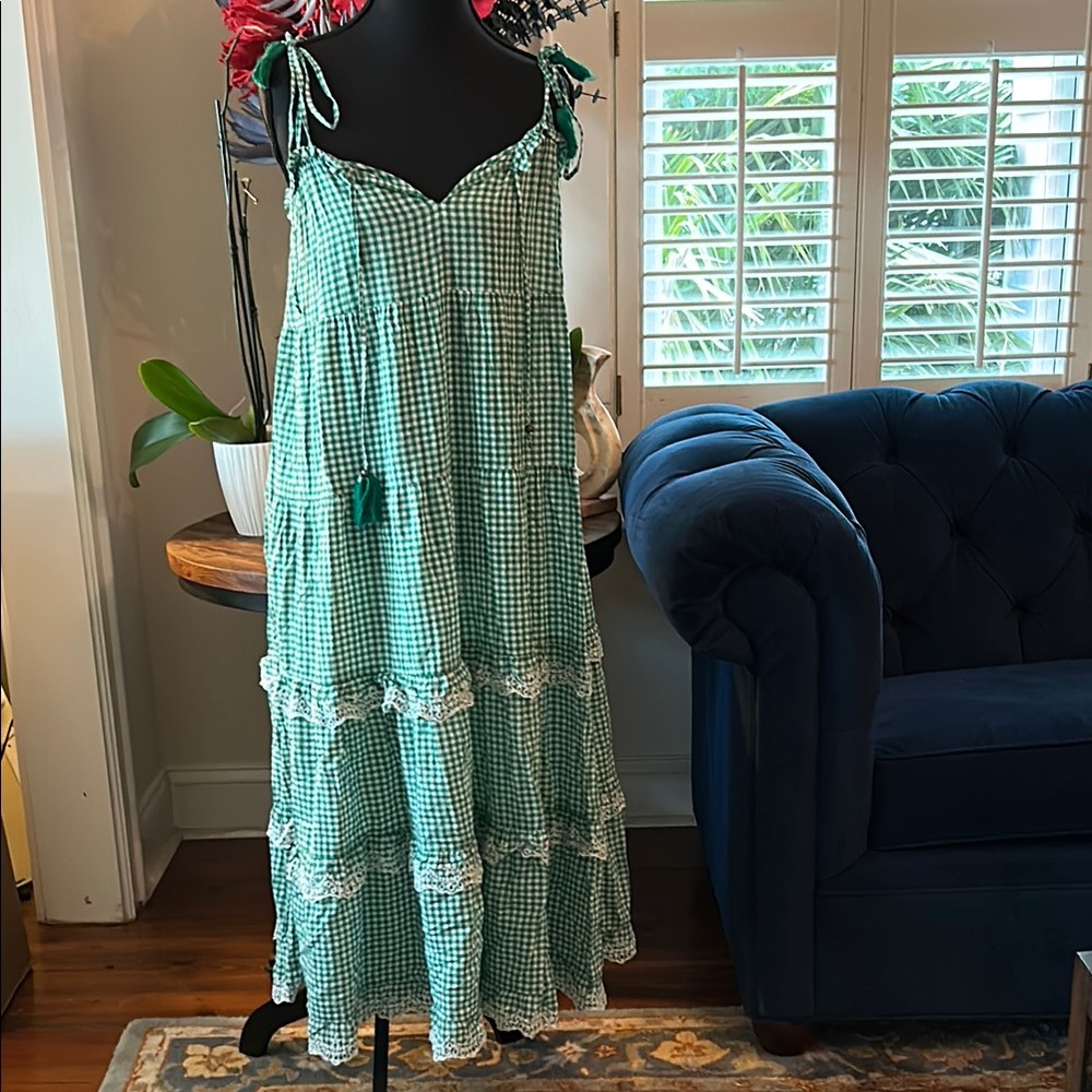 J. Crew Green Gingham Maxi Dress
